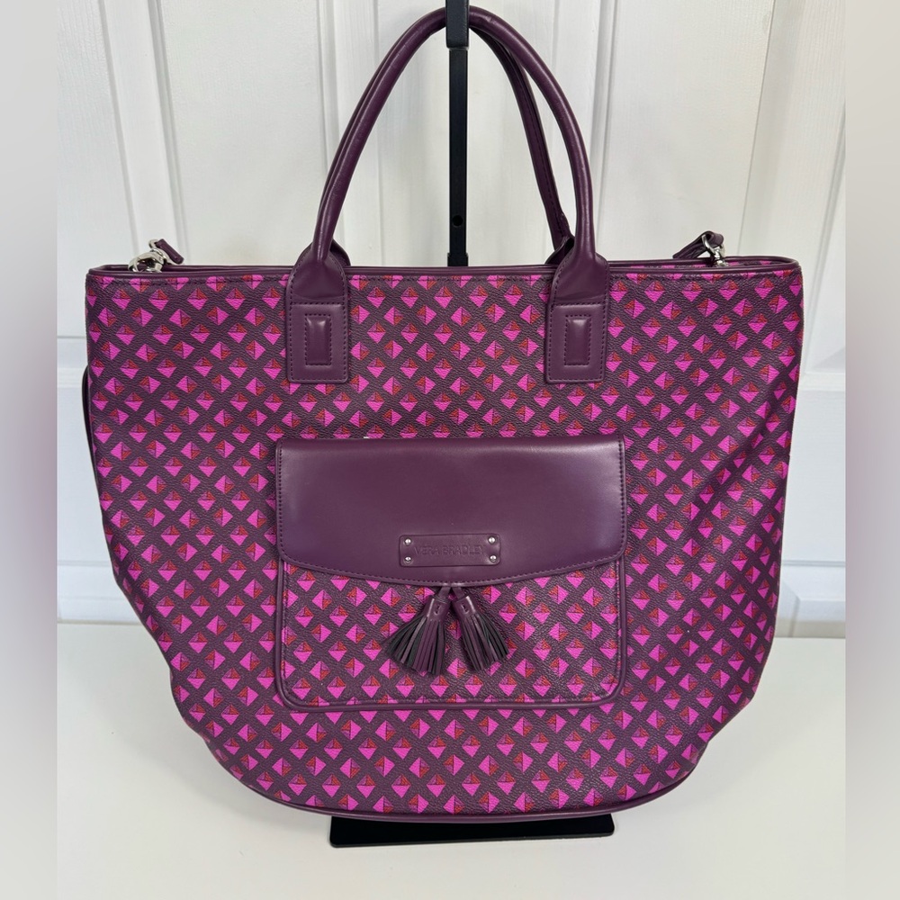 VERA‎ BRADLEY Extra Large Tassel Purse or Tote Bag Pink And Purple W/ Strap